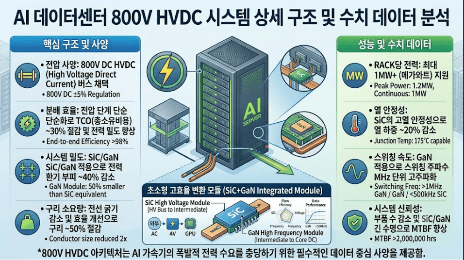 800V DC시스템 상세 구조 및 특성을 보여주는 인포그래픽