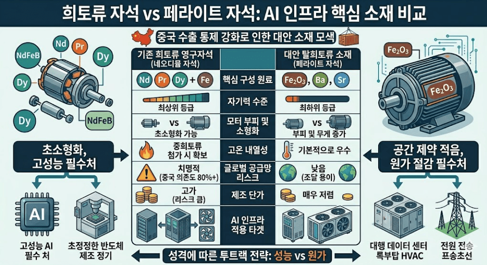AI인프라 관련 핵심 소재 비교 - 희토류와 페라이트 자석 비교