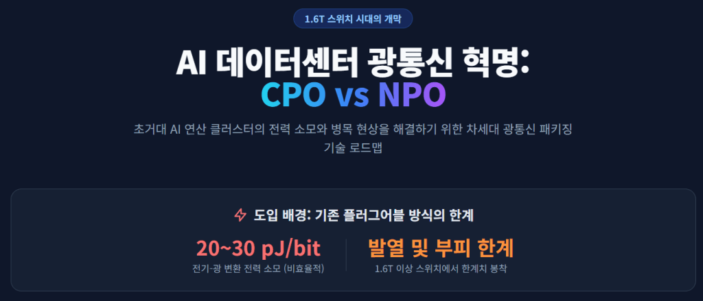 AI데이터센터로 촉발된 광통신 혁명에 대한 설명과 CPO와 NPO의 비교